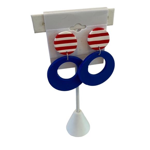 Cute, Lightweight Polymer Clay Hoops in Red, White & Blue. - Picture 2 of 6